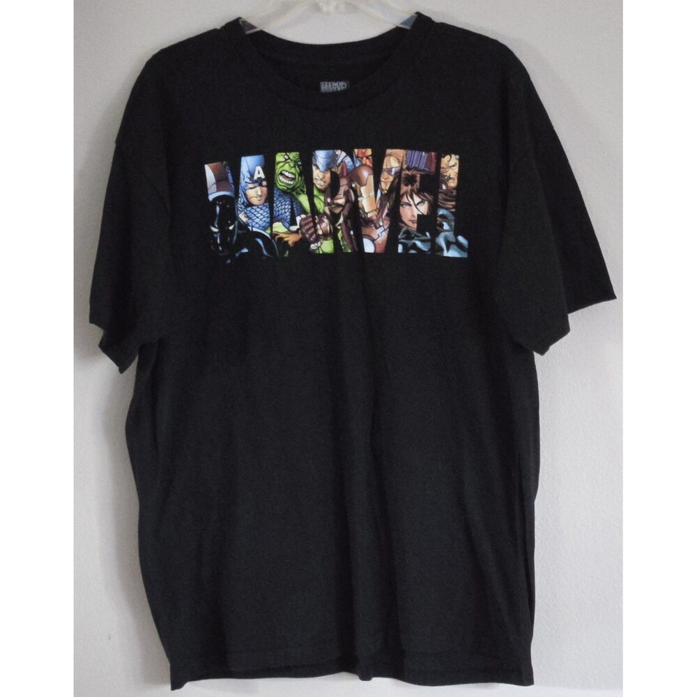 Mens Marvel Black Graphic T-Shirt XL Superhero Character Logo Comic Book Tee